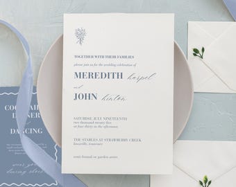 Light Blue Wedding Invitation Suite: Vintage Floral Canva Template (Digital Download)