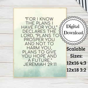 For I Know the Plans I Have for You, Jeremiah 29:11, Christian Art Print, Printable, Bible Verses, Watercolor