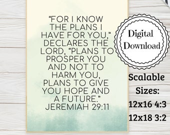 Für I Know the Plan I Have for You, Jeremia 29:11, Christian Art Print, printable, Bibelverse, Aquarell