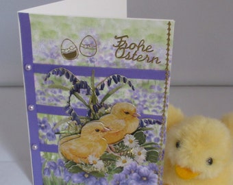 sweet duckling Entenküken auf der Blumenwiese 3 Ansichtskarte D 
