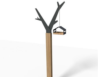 Tree stand with a bird feeder | bird feeder contemporary  | bird feeders on a pole | freestanding bird feeder | Steel and wood |  birthday |