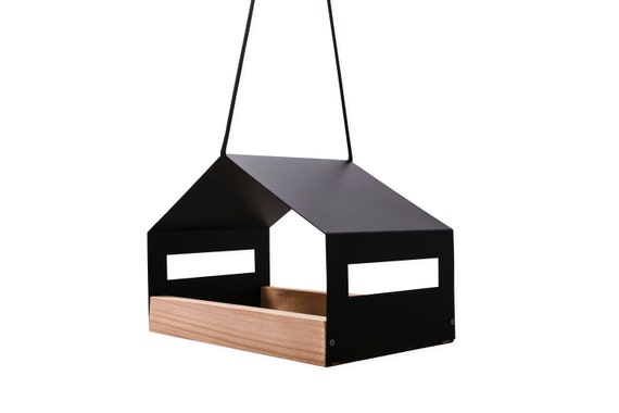 Modern Bird Feeder Feeder In Black Bird House Hanging Etsy