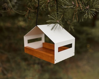 Modern bird feeder | feeder in chestnut  | hanging bird feeder | steel bird feeder | handmade | scandinavian |  Wedding Tags | New home gift