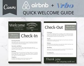 2-Page Welcome Template | Canva Template | AirBnb | Quick House Guide | VRBO | Host Guide | Check-in Check-out Pages | Refrigerator Page