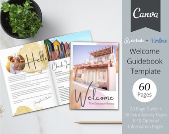 Airbnb Welcome Book Template, 20 Page Host Guidebook + 40 Bonus Pages, Canva Template, AirBnb, VRBO, AirBnb Host, Home Rental, Guest Book