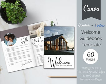 Airbnb Welcome Book Template, 20 Page Host Guidebook + 40 Bonus Pages, Canva Template, AirBnb, VRBO, AirBnb Host,  Home Rental, Guest Book