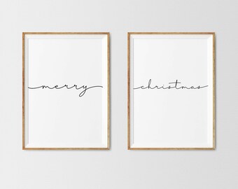 Merry Christmas Wall Art Printable | Holiday Art | Duo | Minimalistic | Simple | Typography | Holiday Decor | Home Decor | Frameable Artwork