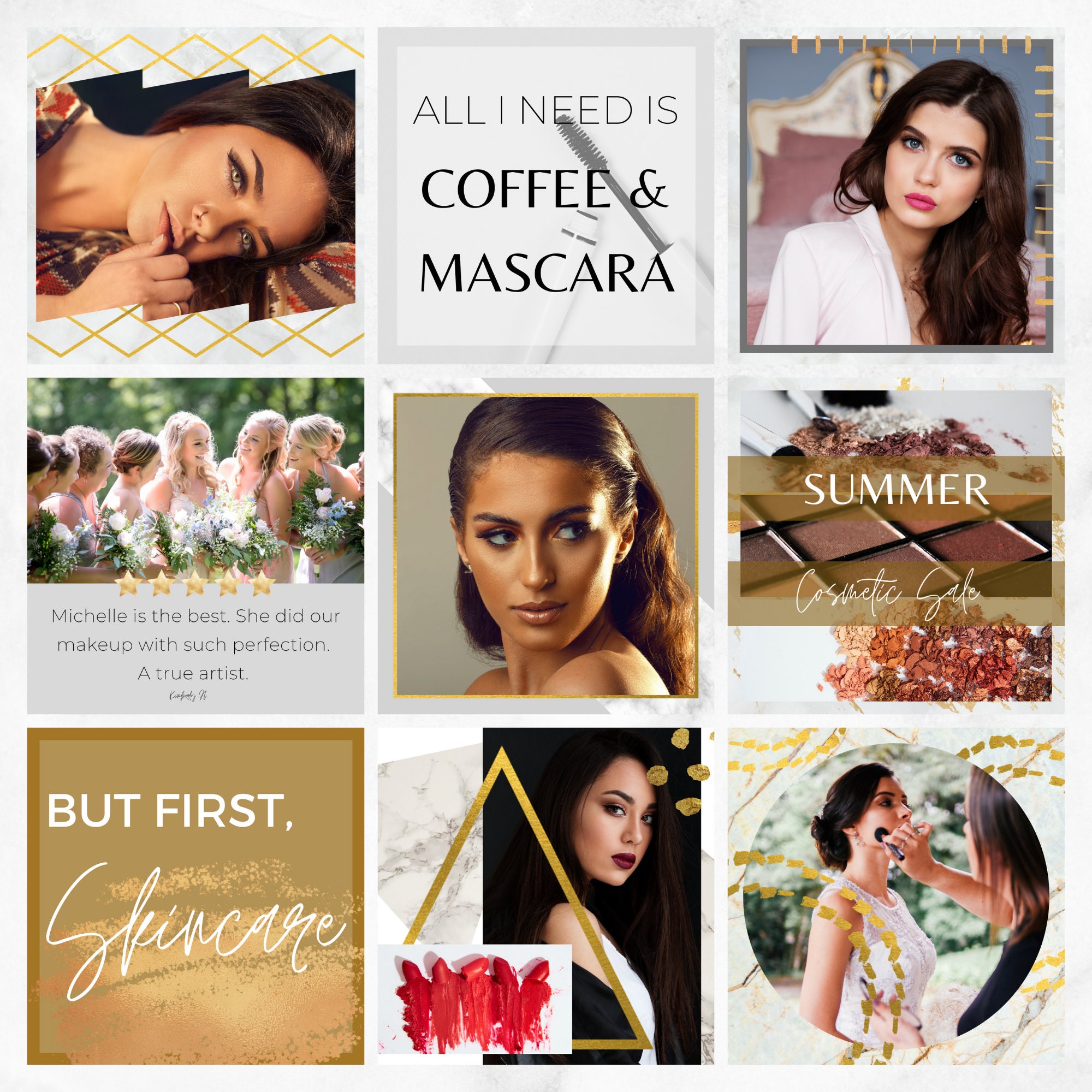 100 Instagram Posts | Canva Template | Makeup Artist | Beauty ...