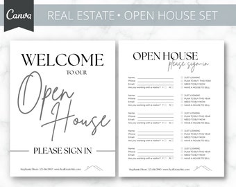 Real Estate Open House Set | Printable | Real Estate Sign | Sign-In | Welcome Sign | Marketing Tool | Canva | Printable | Editable | Realtor
