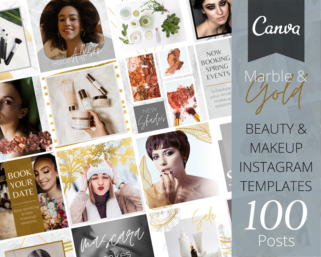 100 Instagram Posts | Canva Template | Makeup Artist | Beauty ...