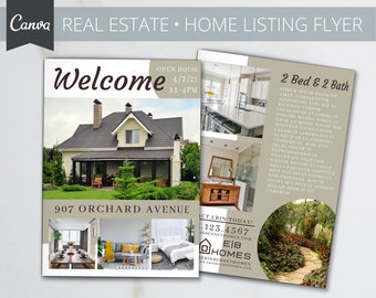 Folleto de inicio de bienes raíces / Agente inmobiliario / Marketing inmobiliario / Plantilla Canva / Venta de viviendas / Personalizar / Editable / Plantilla de bienes raíces Canva