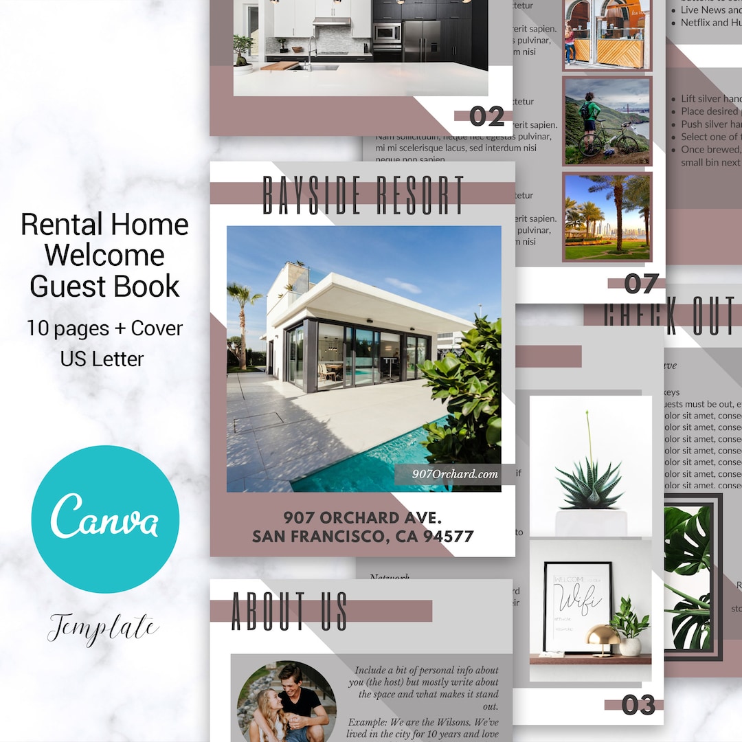Guest Book Template Canva Template Airbnb VRBO Host
