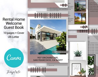 Modello di libro degli ospiti di benvenuto / Modello Canva / AirBnb / VRBO / Guida per l'host / Host AirBnb / Guida per l'affitto della casa / Guida per le vacanze / Casa lontano
