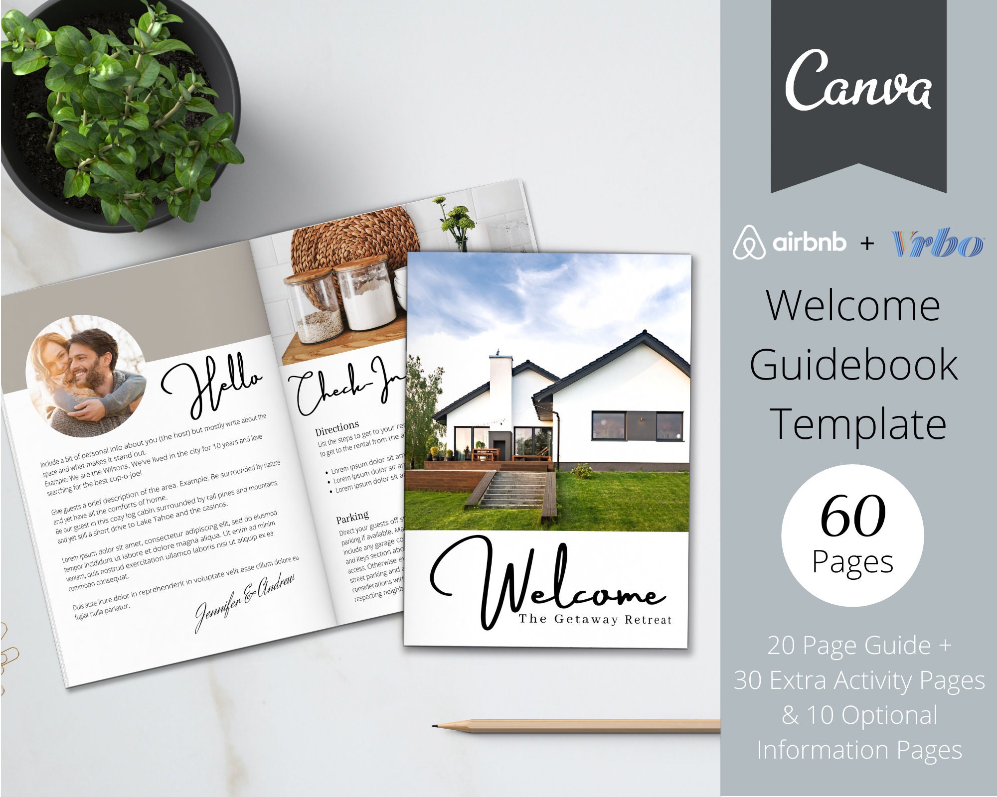 Airbnb Book Template, 20 Page Host Guidebook 40 Bonus Pages