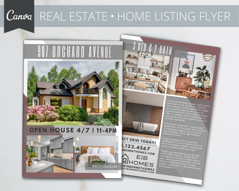 Real Estate Home Flyer Realtor Real Estate Marketing Canva Template Home Sale Customize Editable Canva Real Estate Template image 1