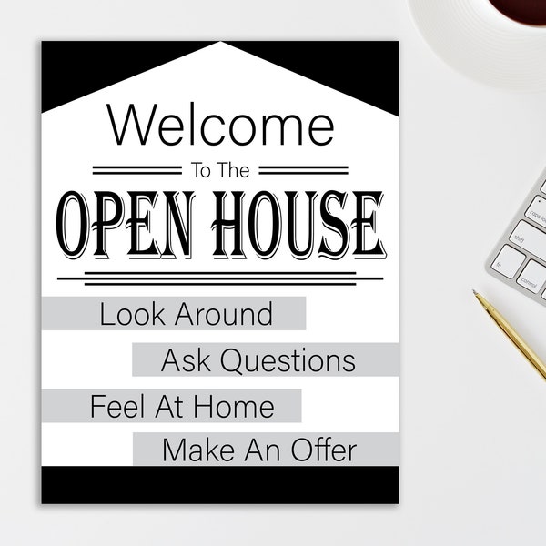 Real Estate Open House Sign | Printable | Sign | Real Estate Sign | Black and White | Classic | Welcome Sign | Realtor Tools | Formal