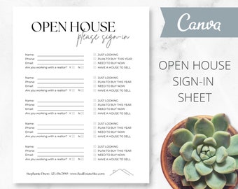 Real Estate Open House Sign-In Sheet | Realtor | Real Estate Marketing | Canva Template | Home Sale | Customize | Editable | Welcome Sign In