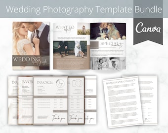 Wedding Photography Template Bundle | Client Brochure | Invoice Set | Photography Contract | CANVA Template | Photographer Marketing Tools