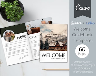 Welcome Book Template | 20 Page Host Guidebook + 40 Bonus Pages | Canva Template | AirBnb | VRBO | Superhost | Home Rental | Guest Guidebook