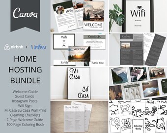Airbnb Hosting Bundle | Canva Templates | 20 Page Guide Book | Guest Cards | Instagram Templates | Wifi Sign  | AirBnb | VRBO | Airbnb Host
