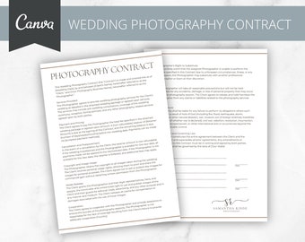 Wedding Photography Contract | CANVA Template | Wedding Photographer | Client Services | Photographer Tools and Essentials | Photography