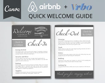 2-Page Welcome Template | Canva Template | AirBnb | Quick House Guide | VRBO | Host Guide | Check-in Check-out Pages | Refrigerator Page