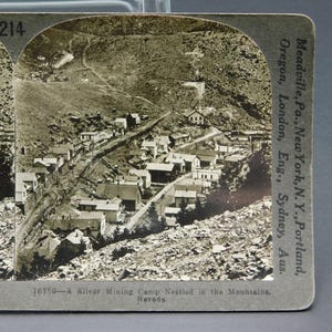 Carte Stereoview Camp de mines d'argent C1911 dans les montagnes du Nevada