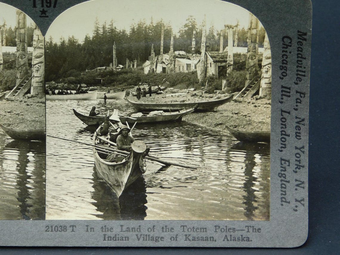 Circa 1910 Totem Poles and Indian Village of Kasaan Alaska Tlingit ...