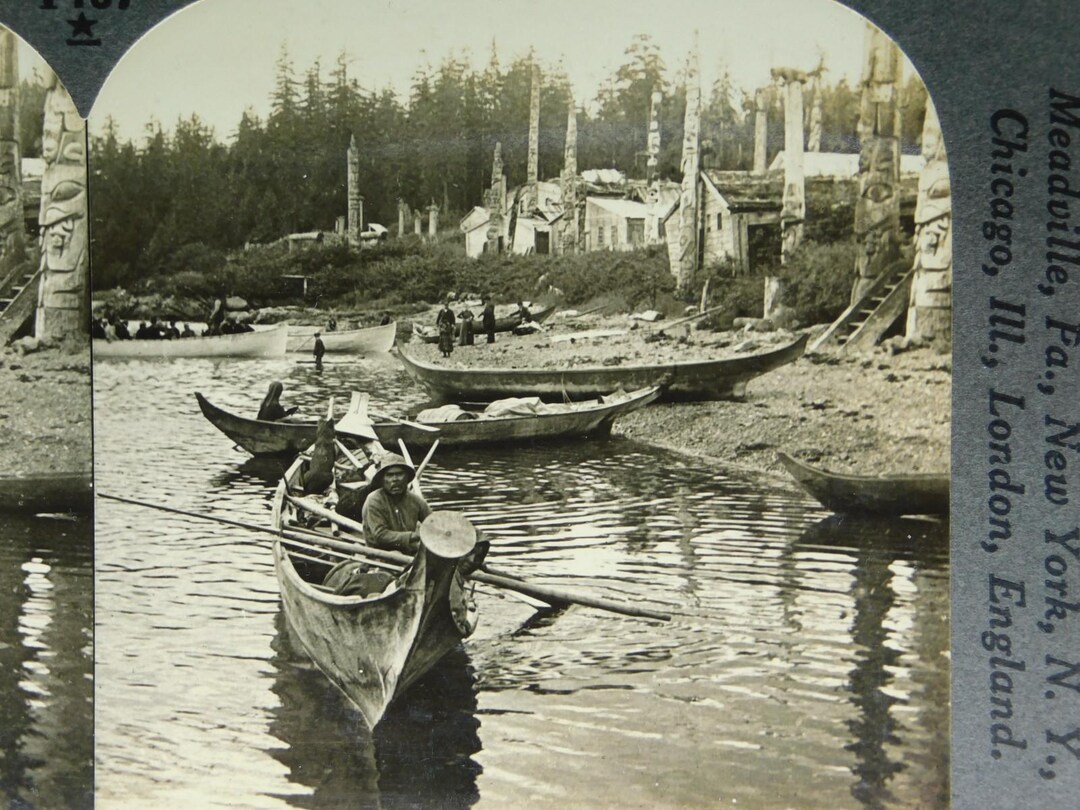 Circa 1910 Totem Poles and Indian Village of Kasaan Alaska Tlingit ...