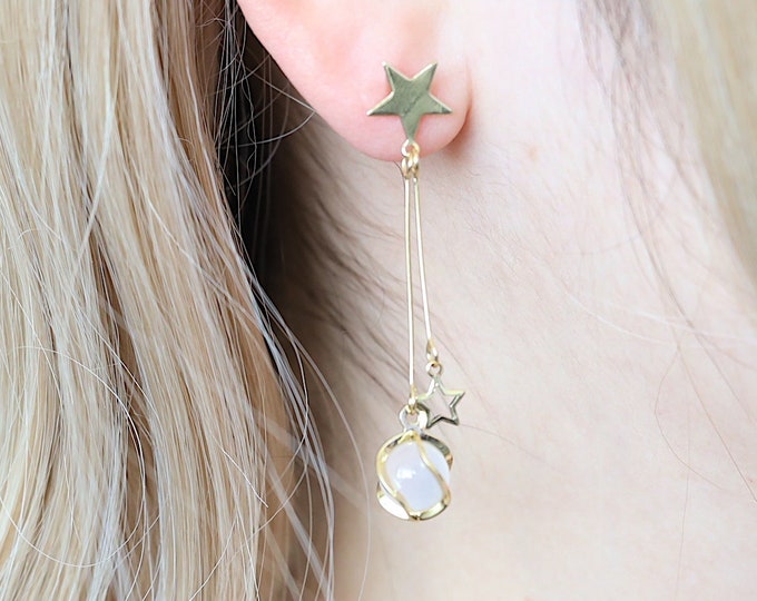 Silver Threader Earrings Water Drop Threader Earrings Blue Etsy