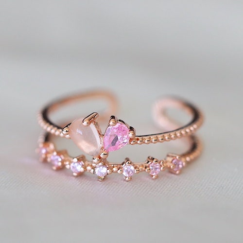 Flower Rings Gold Cz Rings Stackable Rings Adjustable Etsy