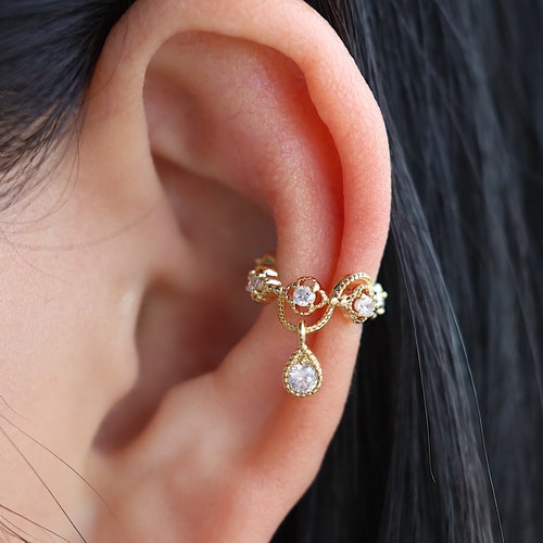 Gold Ear Cuffs Streetwear Earrings Dangle Ear Cuff Cz Ear Etsy