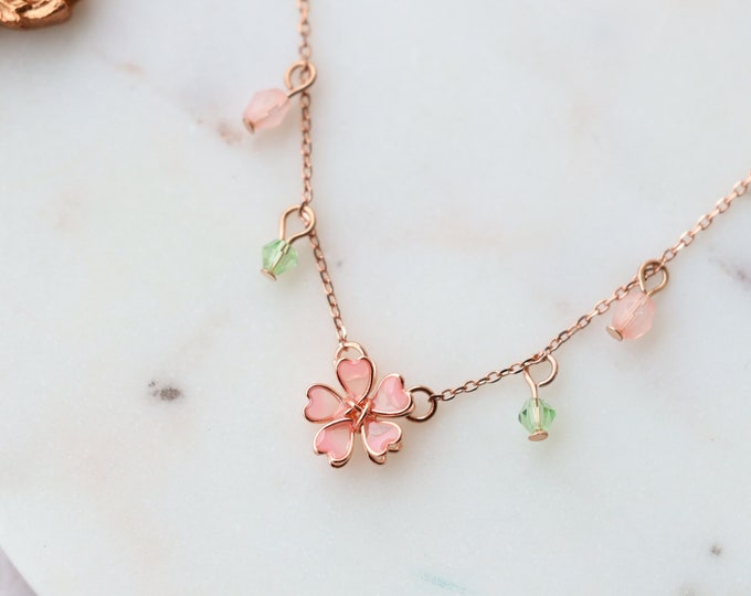 Japanese Cherry Blossom Necklace Seed Bead Flower Necklace Etsy UK