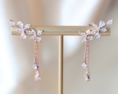 Two ways flower earrings, flower threader earrings, long flower earrings, botanical earrings, silver flower earrings, flower dangle earrings