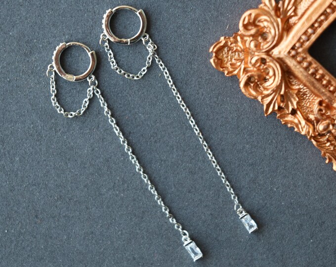 Silver Threader Earrings Water Drop Threader Earrings Blue Etsy