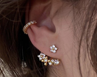 Romantic Bridesmaids Crystal Flower Ear Crawler Earrings Rose Gold Floral Earring Park Min Young Earrings Secretary Kim Floral Ear Jacket