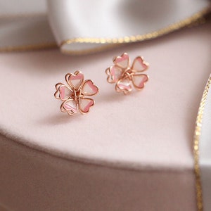 Pink flower earrings pink flower studs sakura earrings | Etsy
