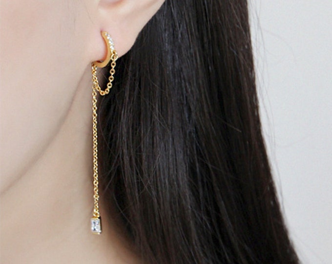 Silver Threader Earrings Water Drop Threader Earrings Blue Etsy