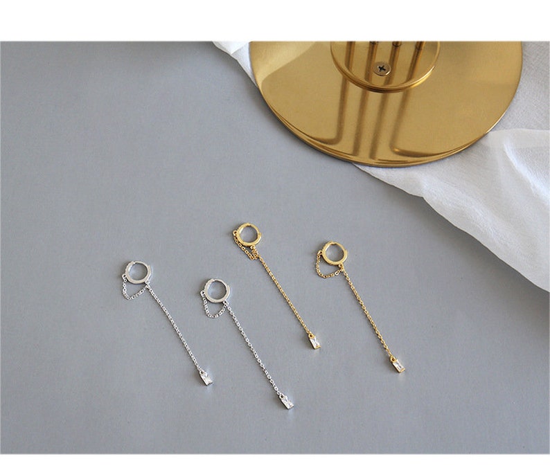 Huggie Chain Earrings Long Threader Earrings Silver Long Etsy UK