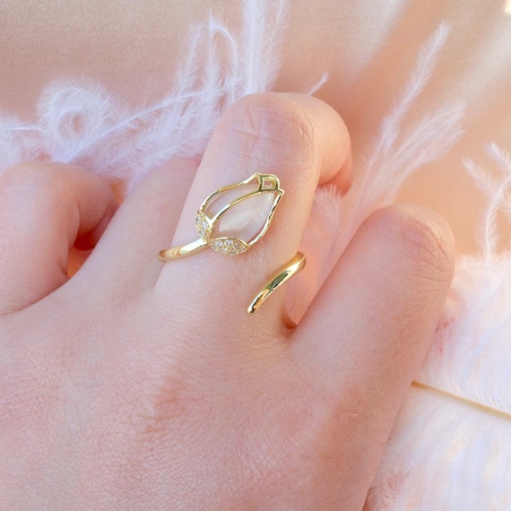 Flower rings Gold tulip ring cat's eye stone rings - Etsy 日本