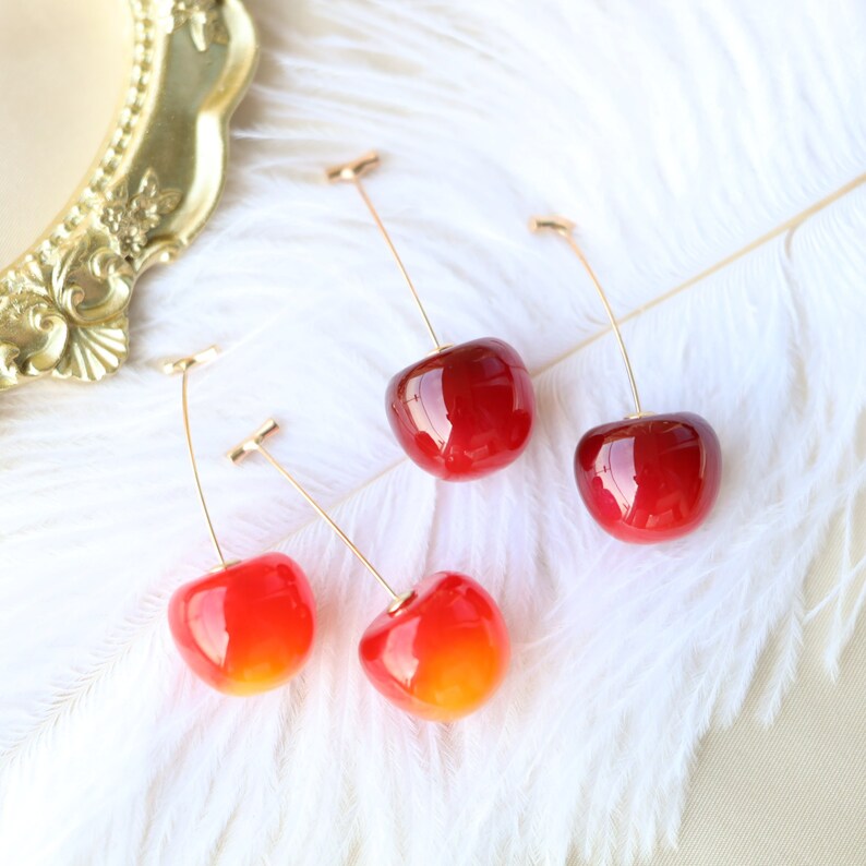 Cherry earrings, dry flower earrings, fruit earrings, y2k style earrings, food earrings, kakyoin earrings, pressed flower earrings, cute 
