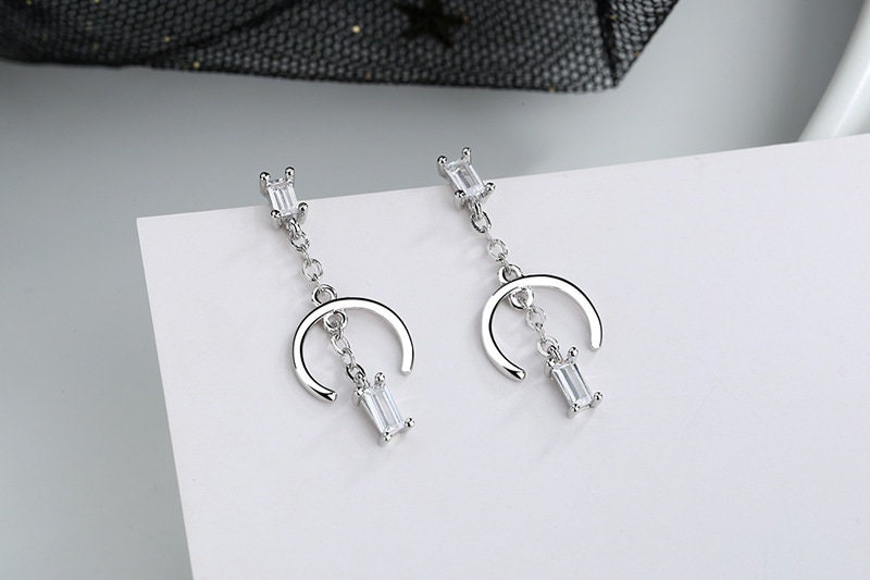 Silver Hoop Chain Earrings Geometric Earrings Silver Hoop | Etsy