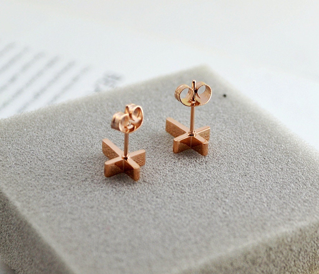 Rose Gold Cross Stud Earrings Cross Stud Earrings Titanium Etsy