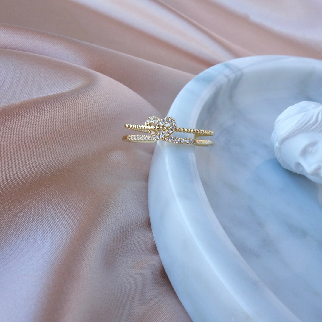 Gold Heart Rings Heart Adjustable Ring Open Rings Double - Etsy