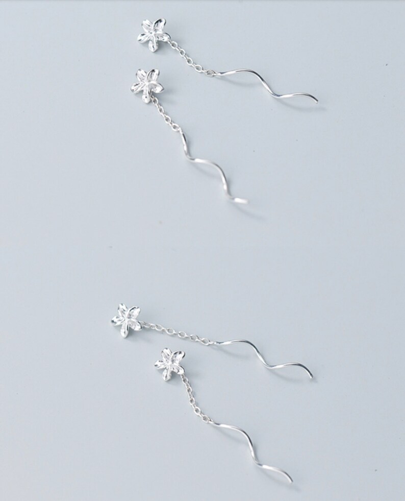 Flower earrings flower threader earrings long chain Etsy