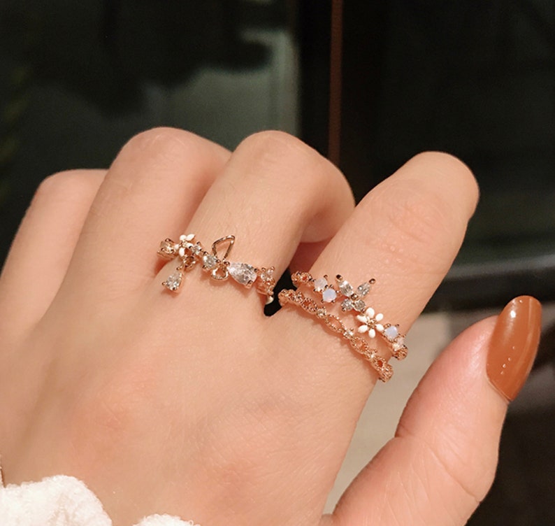 Butterfly Rings Crescent Rings Stackable Rings Adjustable Etsy