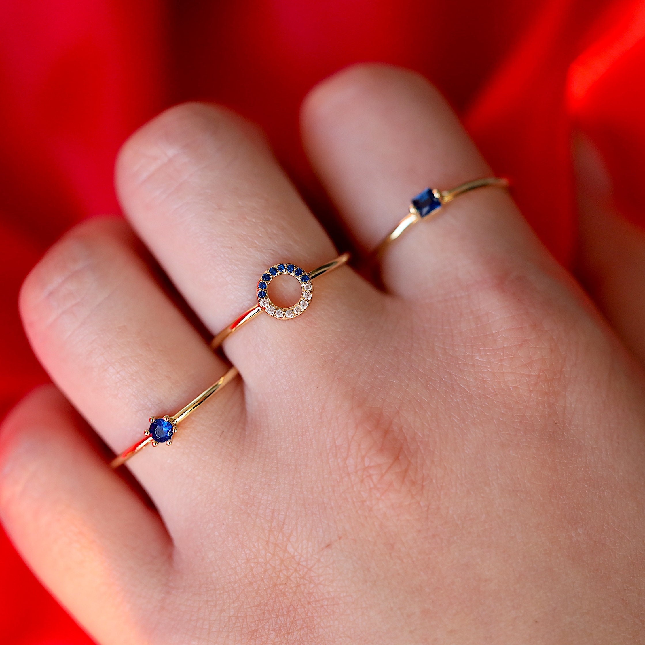 3 Pcs Gold Rings Set Stacking Ring Set Blue Stone Rings Etsy