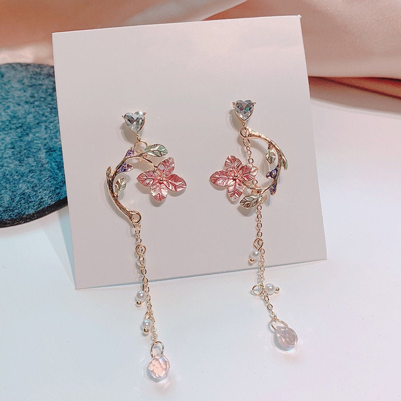 Flower Earrings Pink Flower Earrings Sakura Earrings - Etsy