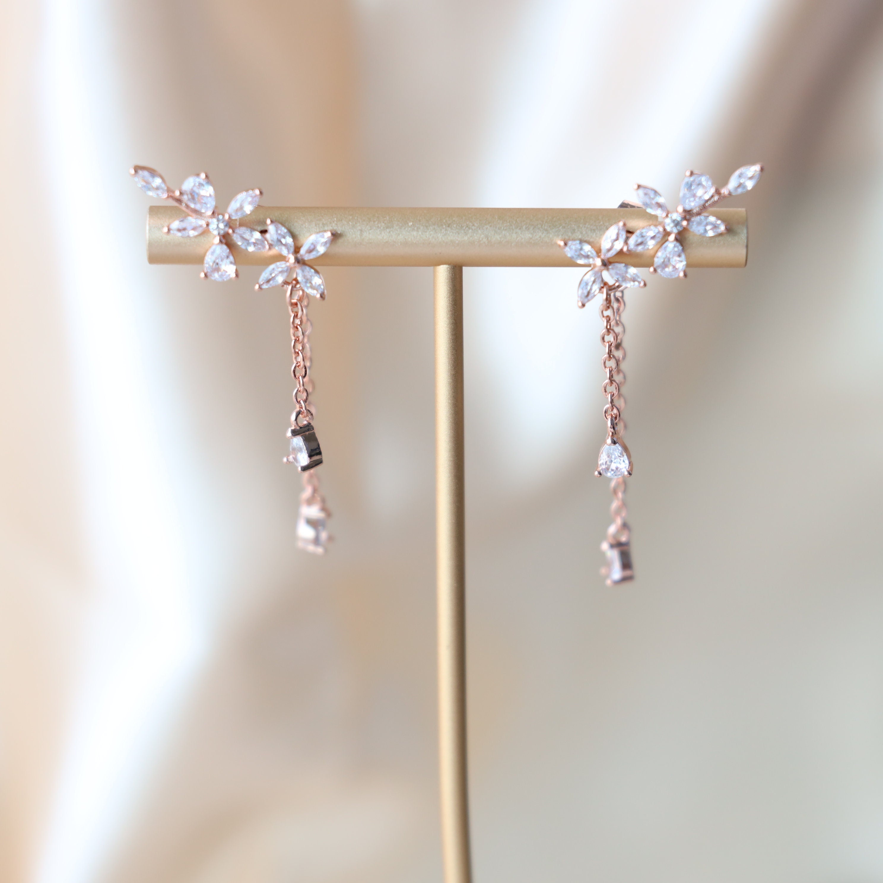 Two Ways Flower Earrings Flower Threader Earrings Long Etsy