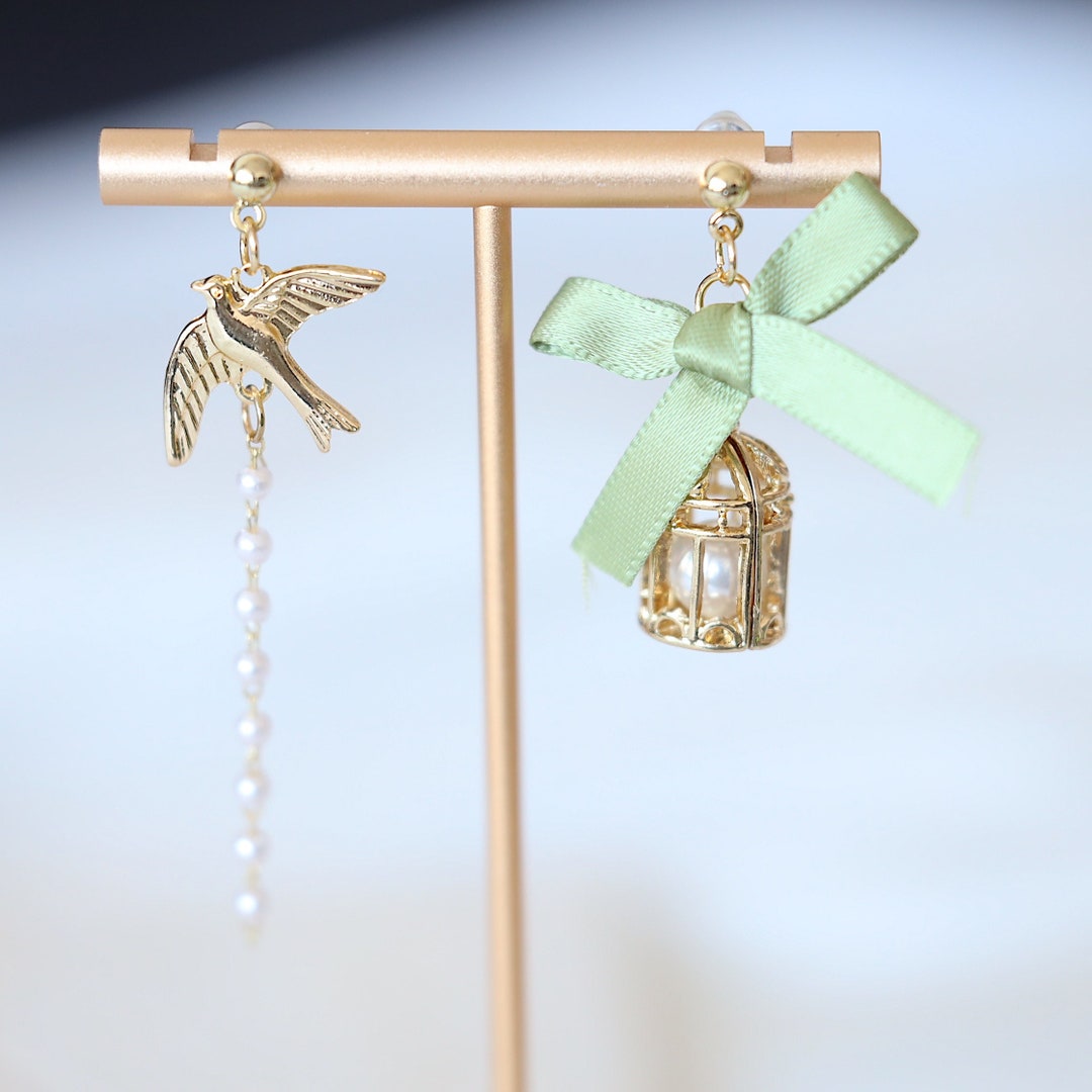 Bird Earrings Bird Cage Earrings Bird and Cage Earrings Etsy